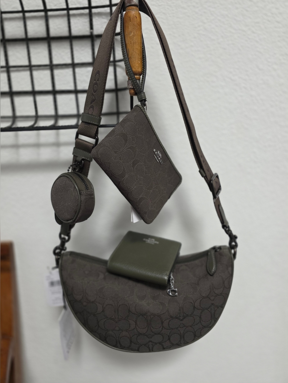 Coach Crescent Hall Crossbody Set in Dark Olive